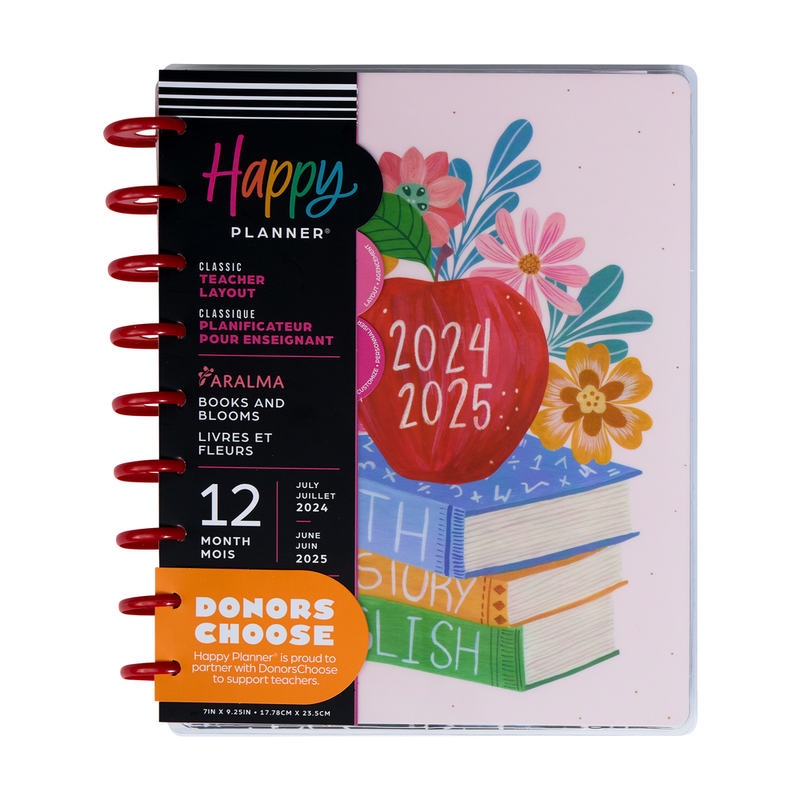2024 Books & Blooms Teacher Happy Planner - Classic Teacher Layout - 12 Months