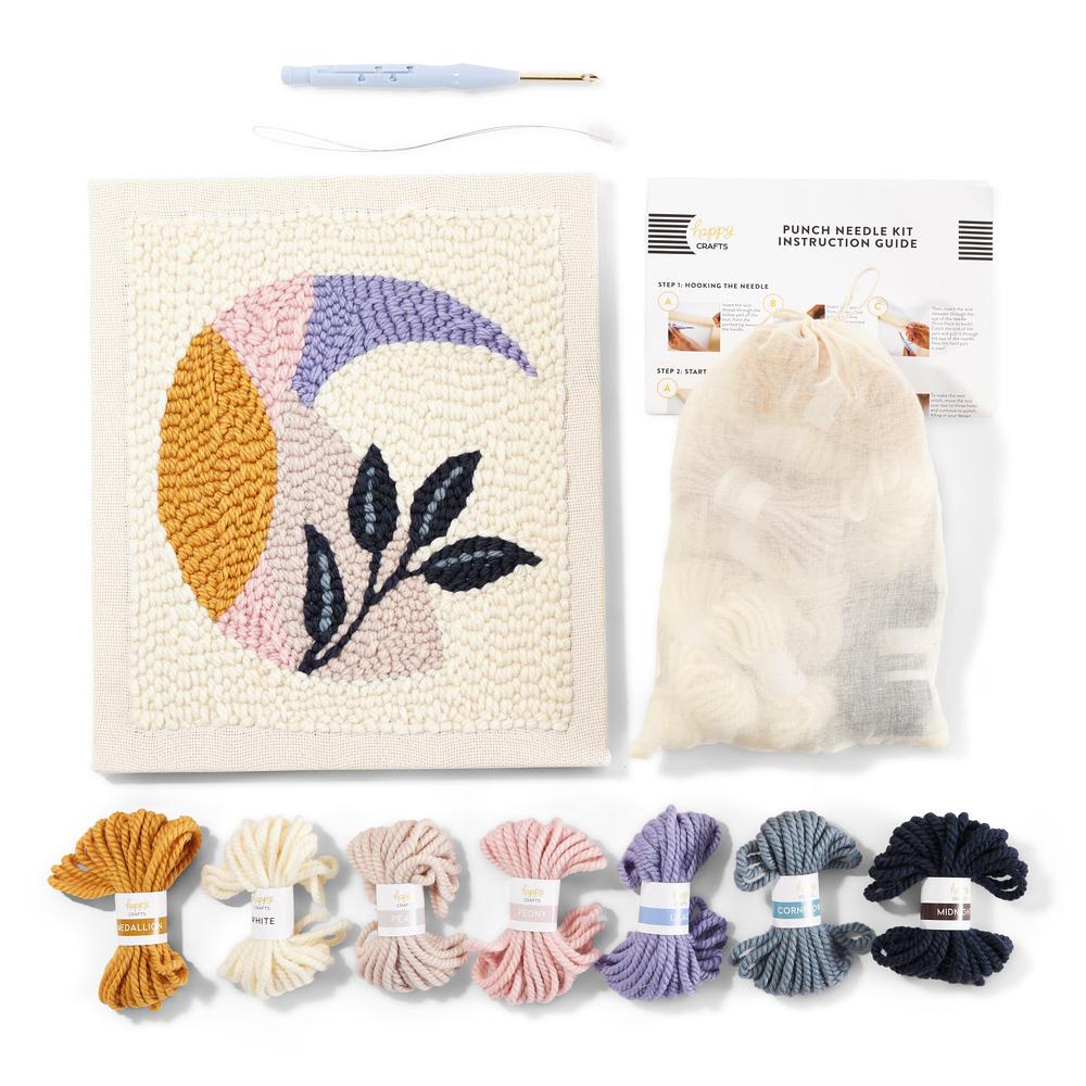 Happy Planner Happy Crafts DIY Punch-Needle Kit, Step-by-Step Punch-Needle Embroidery Kit with Preprinted Design, Stretched Canvas, Wool Yarn, and Pun