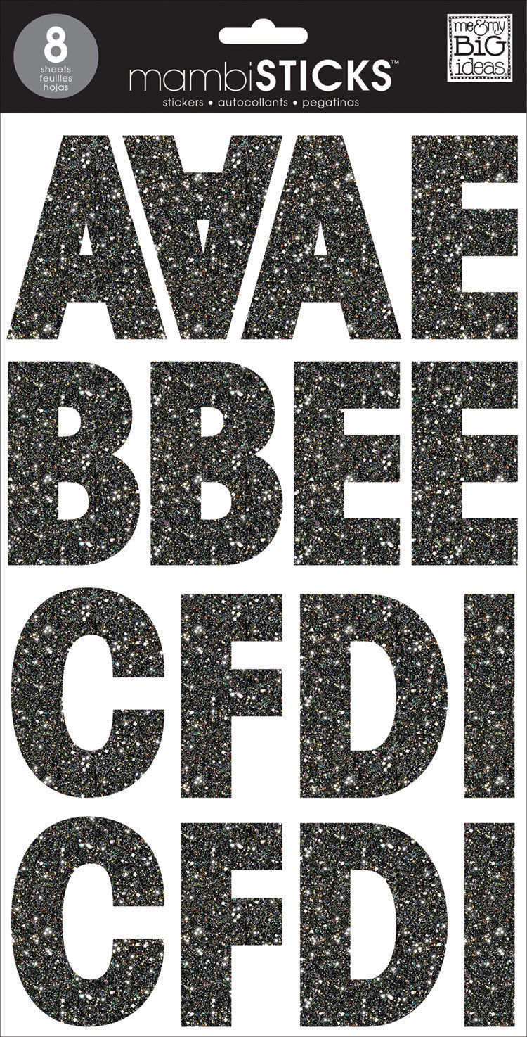 Uppercase Alphabet Letters - Black Glitter