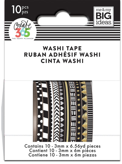 Black and White Skinny Washi Tape
