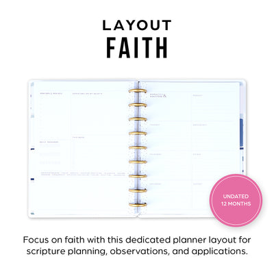 Undated Coastal Faith Planner - Classic Faith Layout - 12 Months