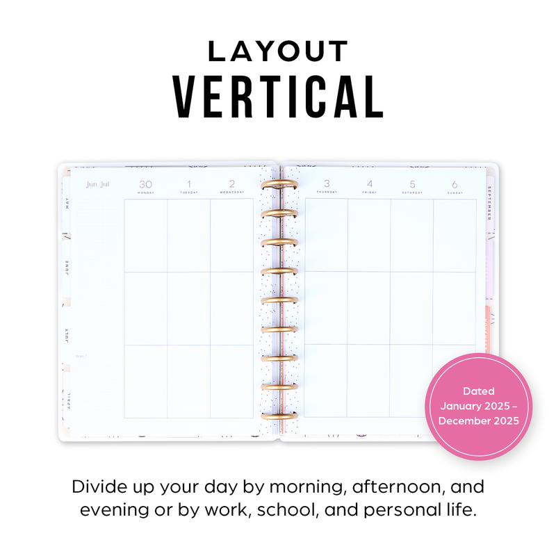 2025 Brilliant Blooms Planner - Big Vertical Layout - 12 Months