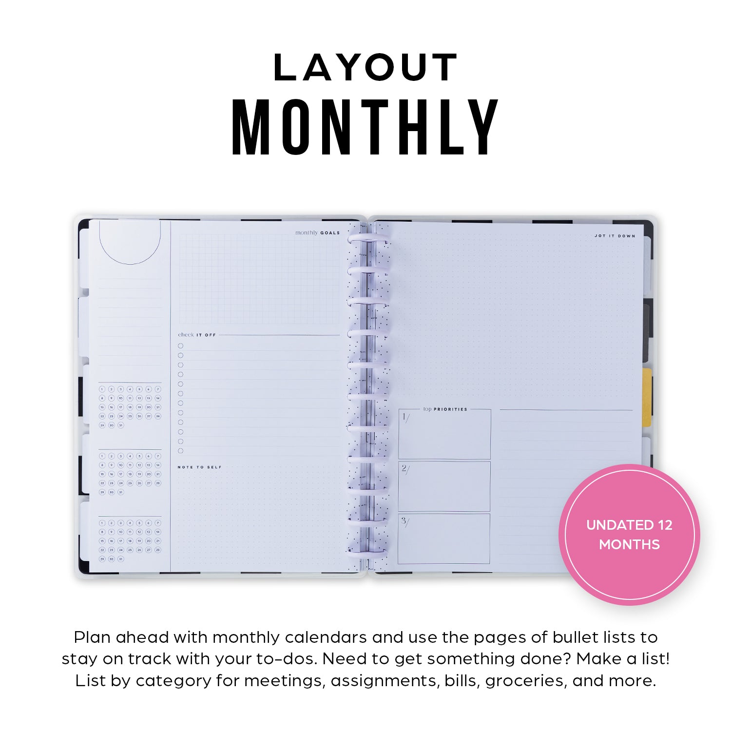 Customizable Planner Undated Sweet & Simple Customizable Planner - Big Monthly Layout - 12 ...