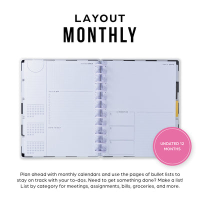 Undated Sweet & Simple Customizable Planner - Big Monthly Layout - 12 Months