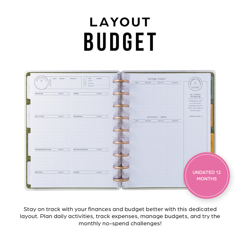 Undated Sage & Terracotta Customizable Budget Planner - Classic Budget Layout - 12 Months