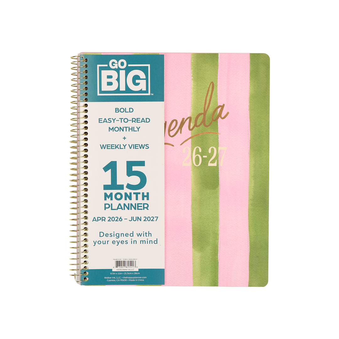 2026–2027 GO BIG Beach Stripe Large Print Spiral Planner - Large