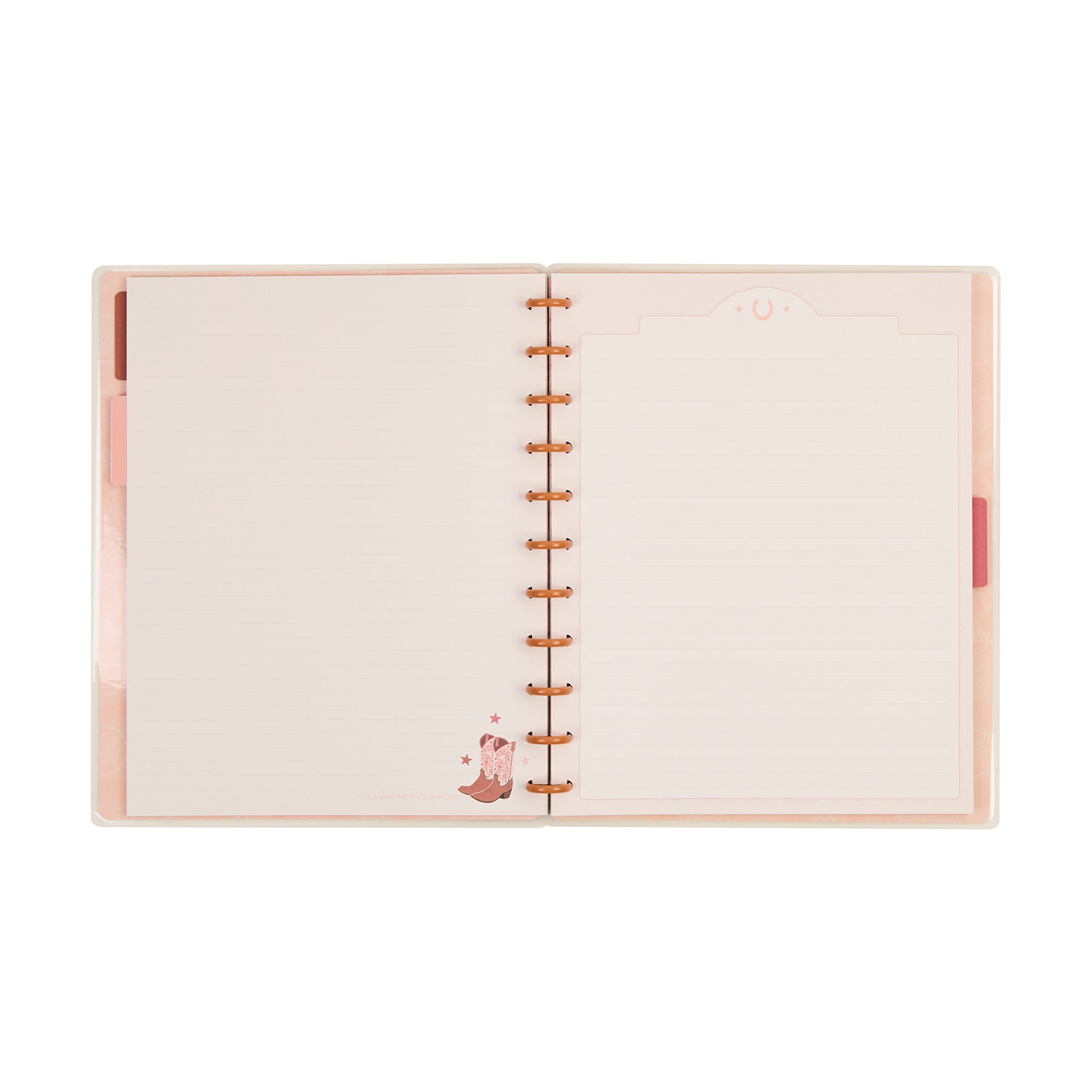 Open Western Bloom - Dotted Lined Big Notebook - 60 Sheets showing dotted and lined pages with a small decorative illustration and disc-bound copper rings for easy page removal and rearrangement.