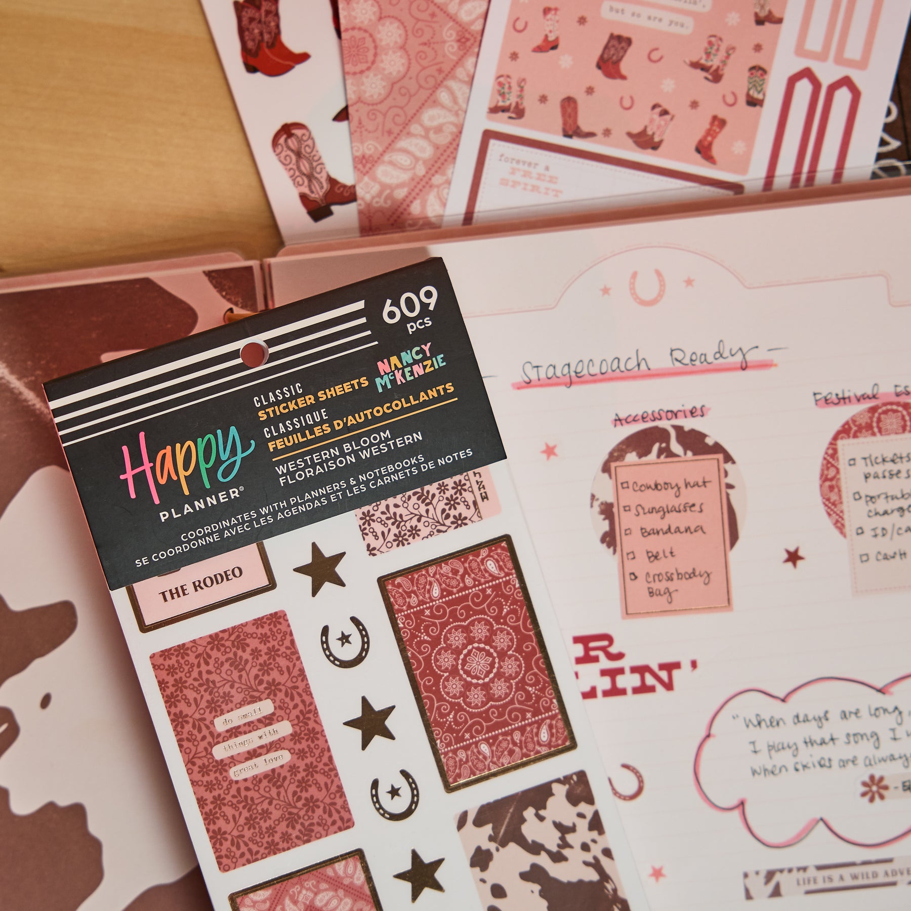 Western Bloom - Value Pack Stickers featuring themed decorative and functional stickers with western motifs for adding style to Happy Planner, journals, or disc bound planners.