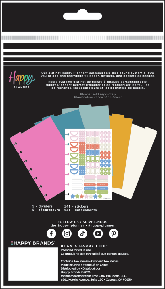 5-Pack Discbound Dividers With Pockets - 7x9.37 Inch Multicolor Planner Organizers For Happy Planner