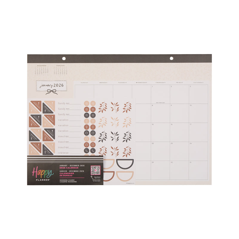 Modern Charm - 2026 Small Desk Calendar - 12 Month