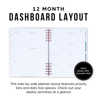 2025 Seasons of Joy Customizable Spiral Planner - Classic Dashboard Layout - 12 Months