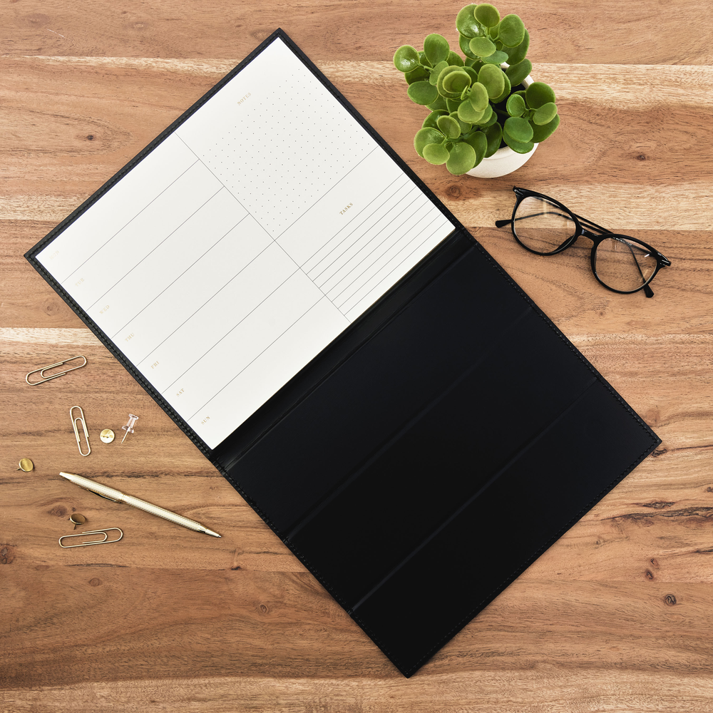 Full Desk Notepad Work + Life Black Onyx - Standing Notepad Folio - Weekly Overview Note ...