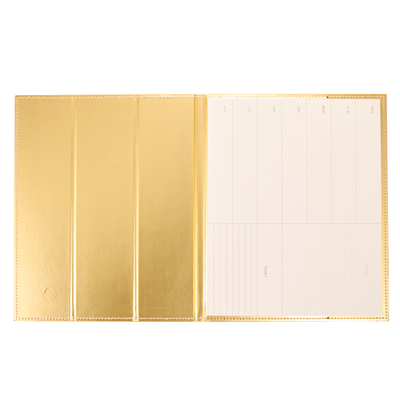 Work + Life Golden - Standing Notepad Folio - Weekly Overview Notepad - 52 Sheets