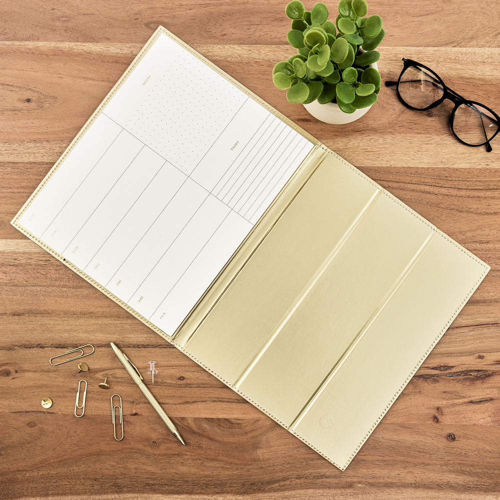 Work + Life Golden - Standing Notepad Folio - Weekly Overview Notepad ...