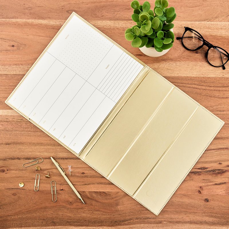 Work + Life Golden - Standing Notepad Folio - Weekly Overview Notepad ...