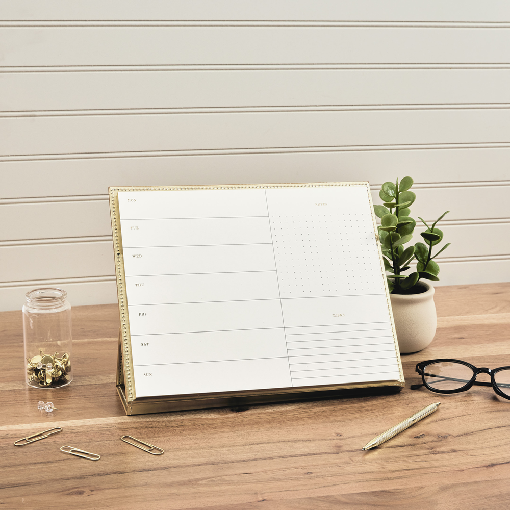 Work + Life Golden - Standing Notepad Folio - Weekly Overview Notepad ...