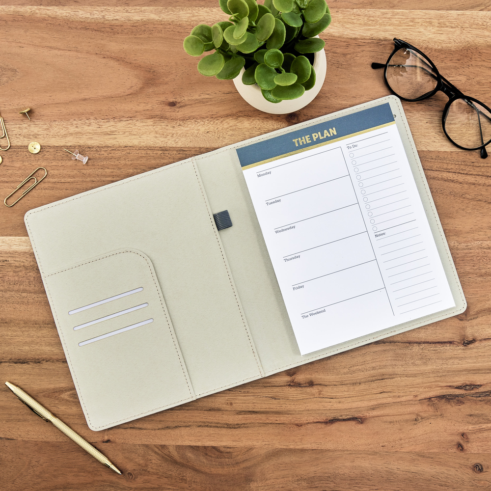 Work + Life Natural - Linen + Cork Notepad Folder - Weekly Overview ...