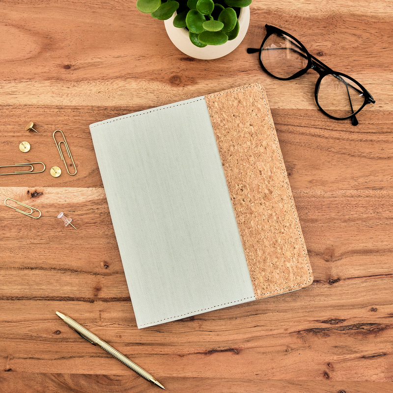 Work + Life Sage - Linen + Cork Notepad Folder - Weekly Overview - 52 Sheets