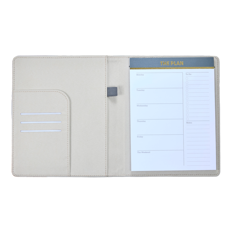 Work + Life Black Shadow - Linen + Cork Notepad Folder - Weekly Overvi ...