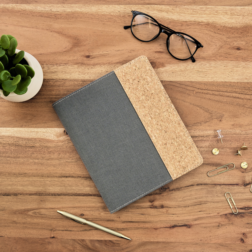 Work + Life Black Shadow - Linen + Cork Notepad Folder - Weekly Overview - 52 Sheets