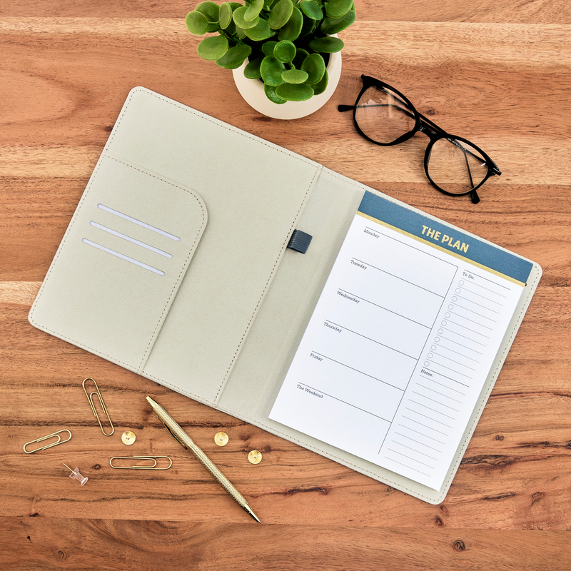 Work + Life Black Shadow - Linen + Cork Notepad Folder - Weekly Overvi ...