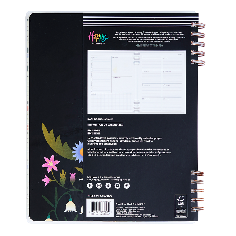 2025 Radiant Garden Customizable Spiral Planner - Big Dashboard Layout - 12 Months