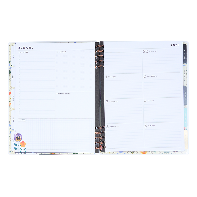 2025 Radiant Garden Customizable Spiral Planner - Big Dashboard Layout - 12 Months