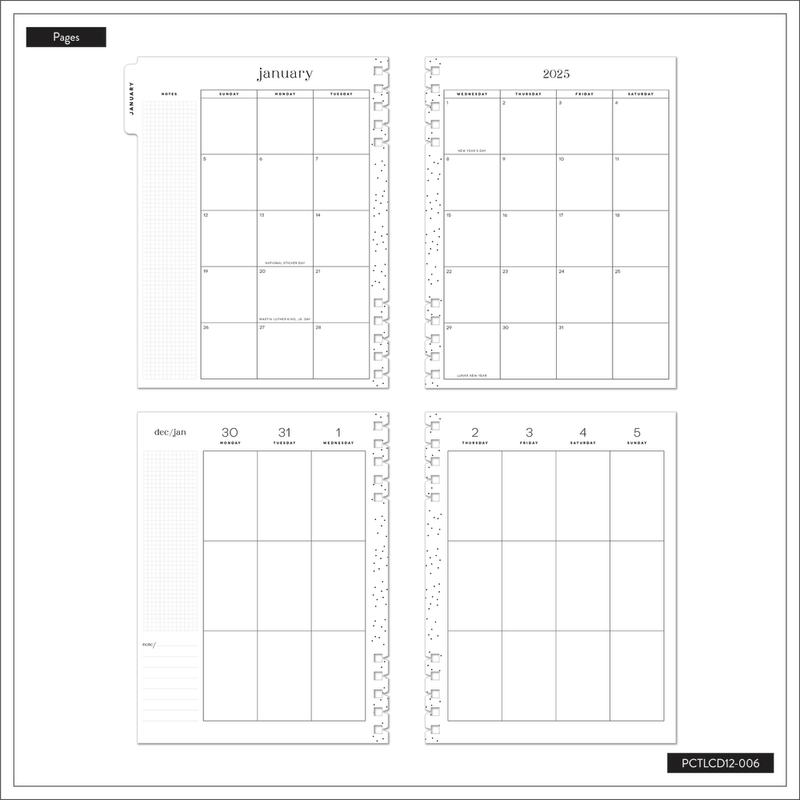 2025 Sketchy Florals Customizable Spiral Planner - Classic Vertical Layout - 12 Months