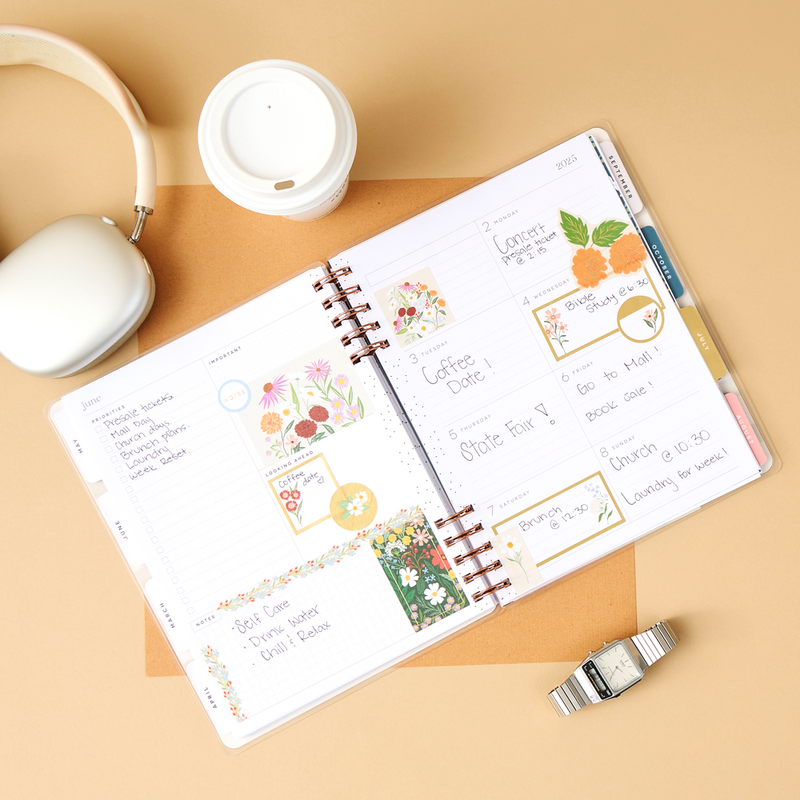 2025 Blooming Bouquet Customizable Spiral Planner - Classic Dashboard Layout - 12 Months