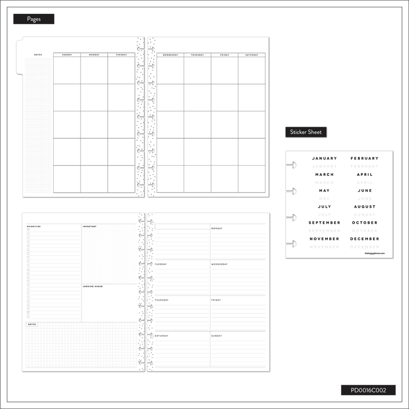 Undated Sweet & Simple Customizable Planner - Classic Dashboard Layout - 12 Months