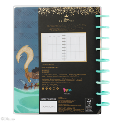 Undated Disney Moana Customizable Planner - Classic Vertical Layout - 12 Months