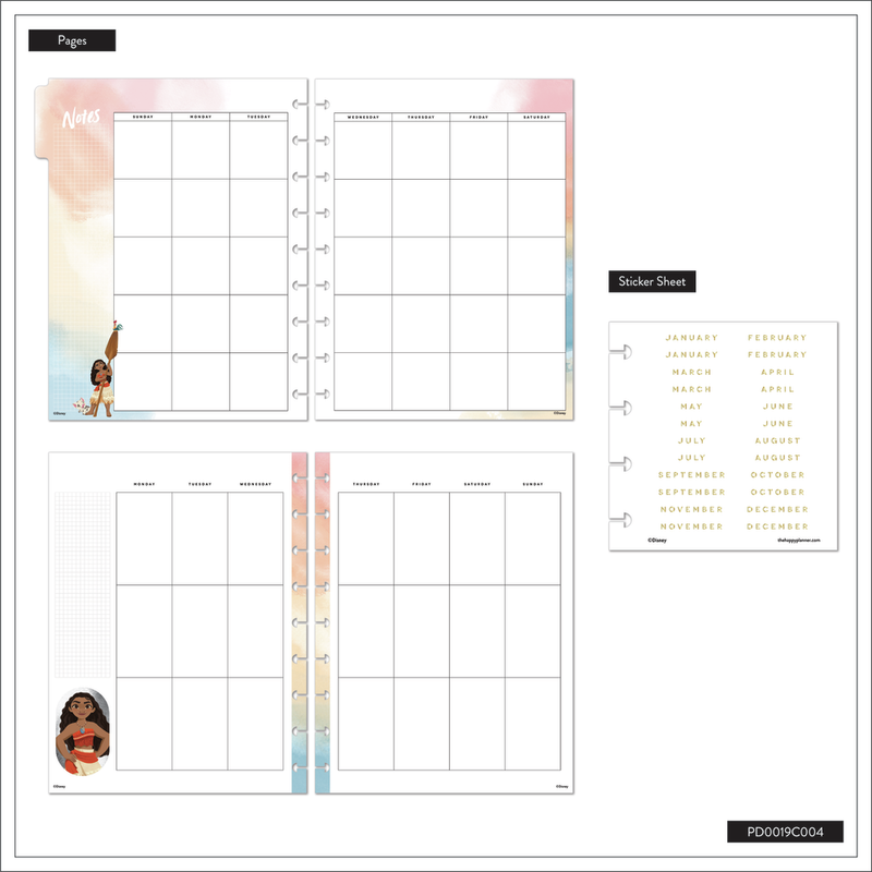 Undated Disney Moana Customizable Planner - Classic Vertical Layout - 12 Months