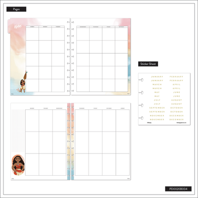 Undated Disney Moana Customizable Planner - Big Vertical Layout - 12 Months