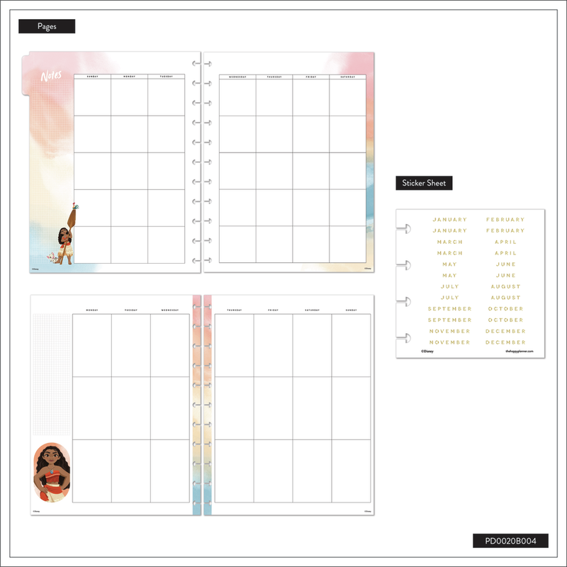 Undated Disney Moana Customizable Planner - Big Vertical Layout - 12 Months