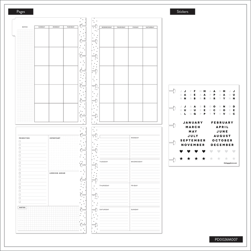 Undated Sweet & Simple Customizable Planner - Mini Dashboard Layout - 12 Months