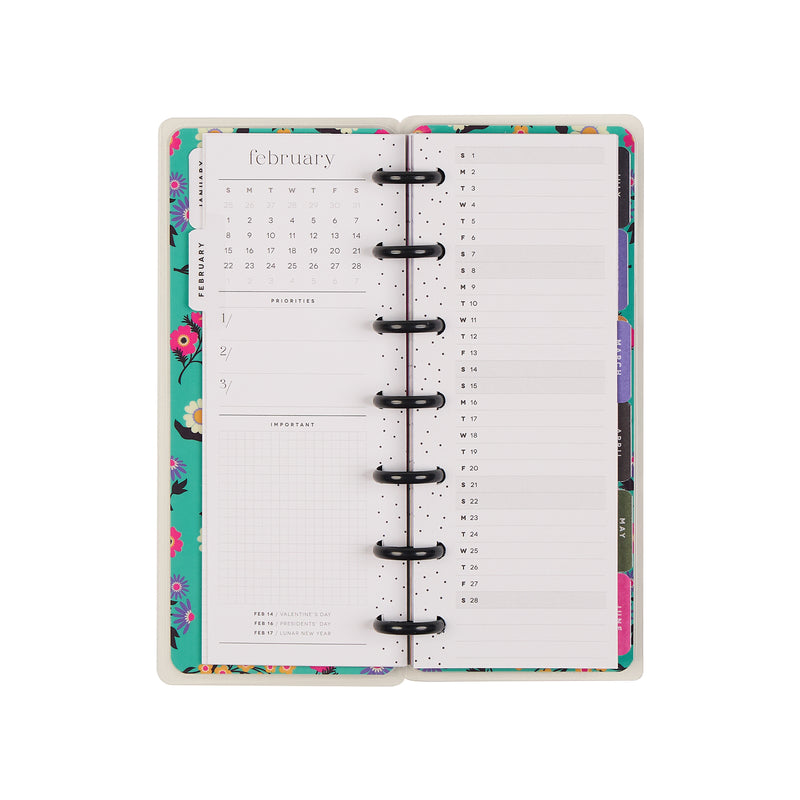 2034 Florescent Florals Customizable Planner - Skinny Mini Horizontal Layout - 12 Months