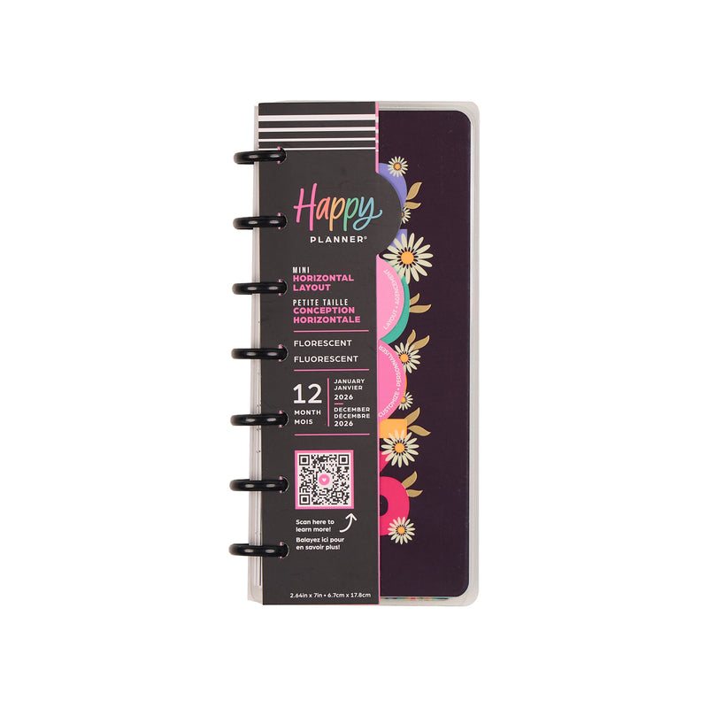 2039 Florescent Florals Customizable Planner - Skinny Mini Horizontal Layout - 12 Months