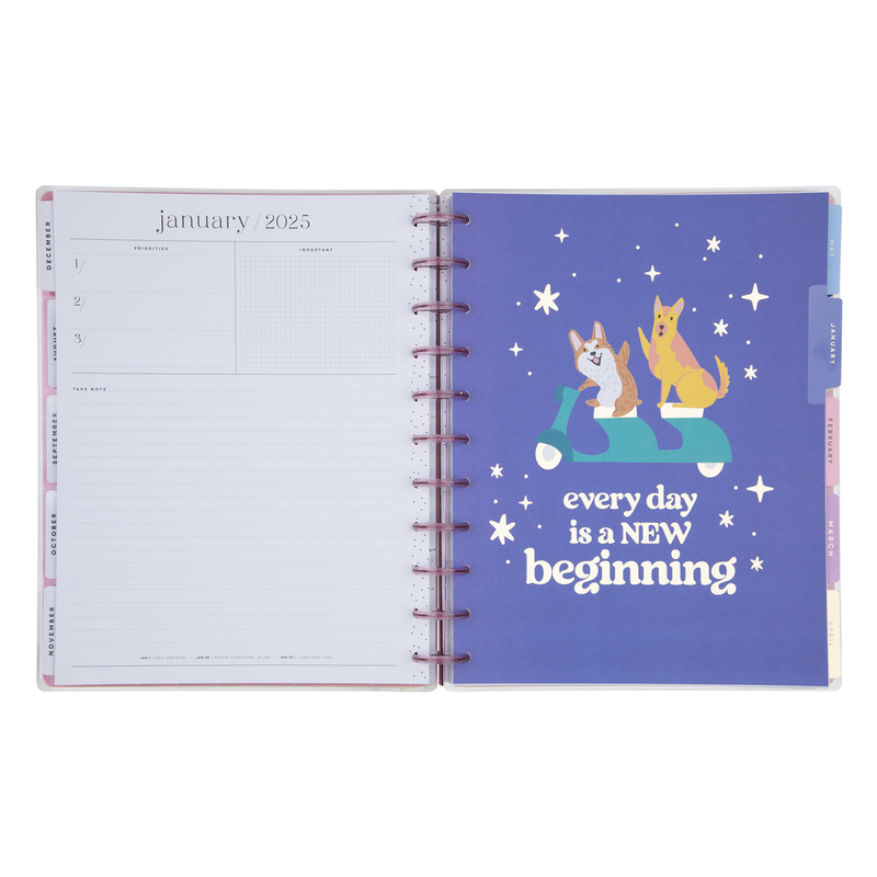 2024 Playful Pups Happy Planner - Big Lined Vertical Layout - 18 Months