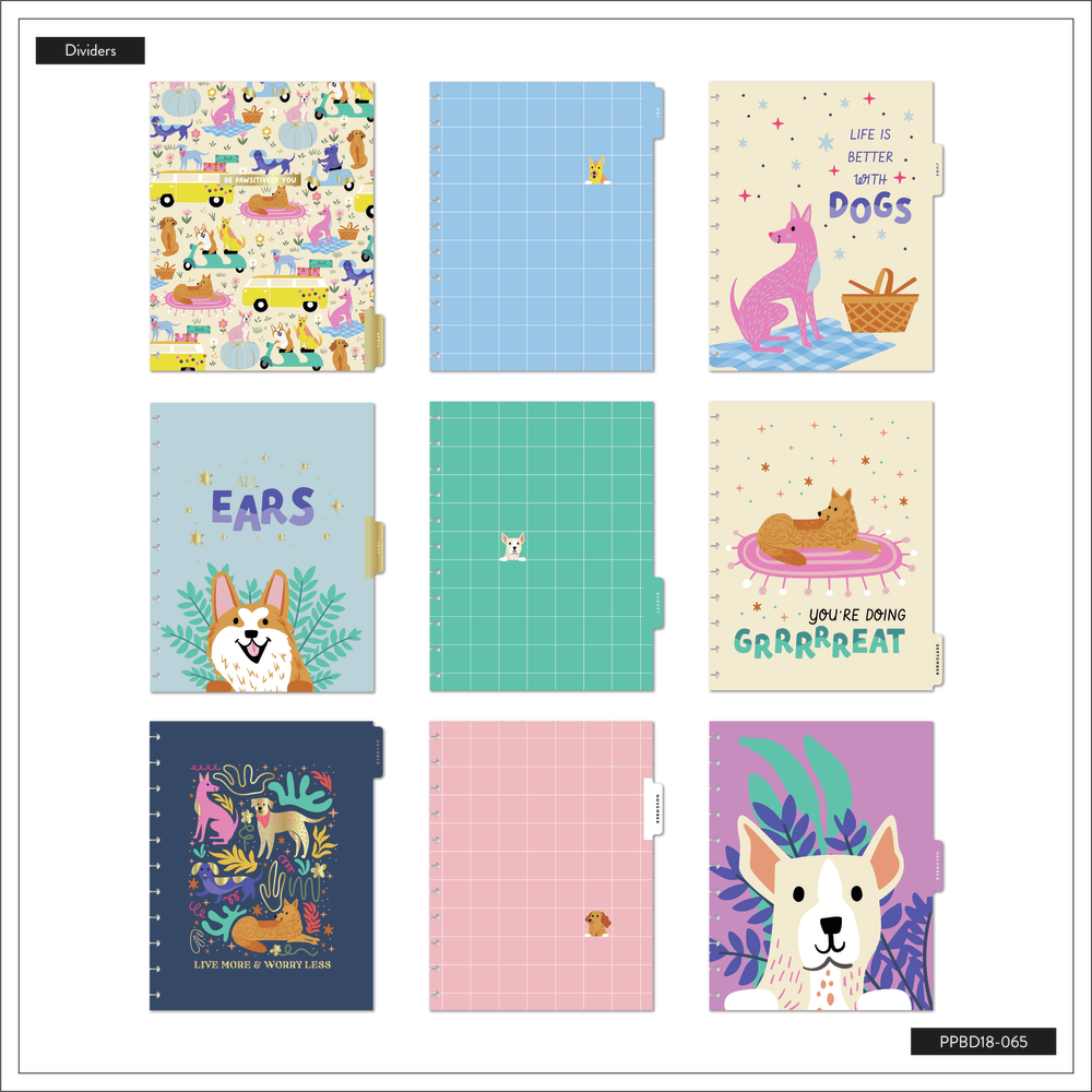 2024 Playful Pups Happy Planner - Big Lined Vertical Layout - 18 Month