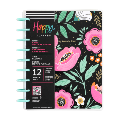 2024 Tiny Florals Happy Planner - Classic Lined Vertical Layout - 12 Months
