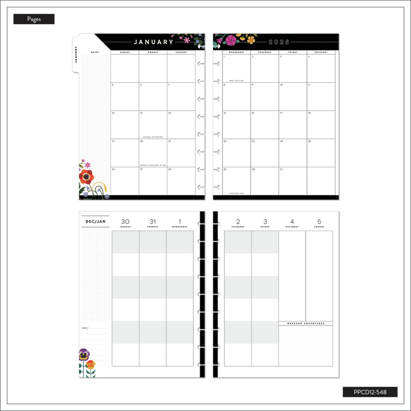 2025 Radiant Garden Planner - Classic Color Block Layout - 12 Months