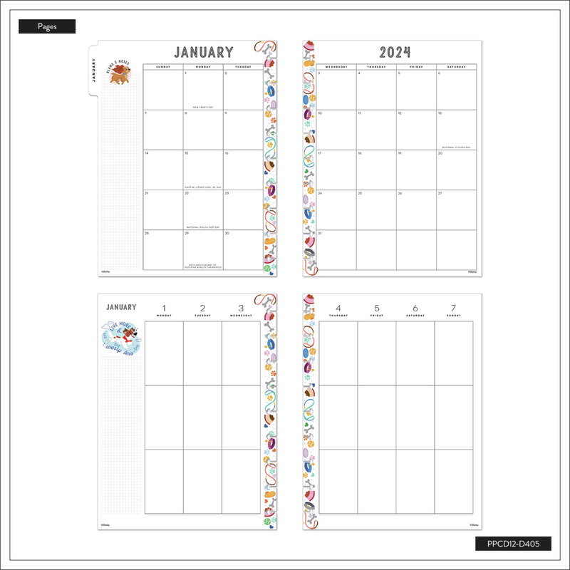 2024 Disney Dogs Happy Planner - Classic Vertical Layout - 12 Months