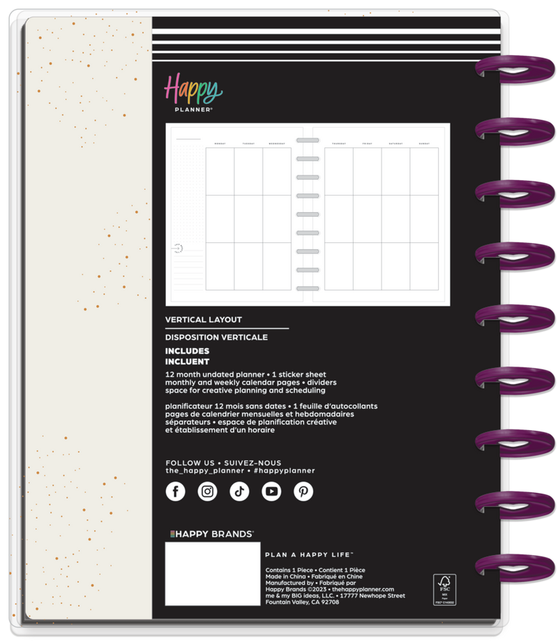 Undated Pressed & Painted Frosted Happy Planner - Classic Vertical Layout - 12 Months