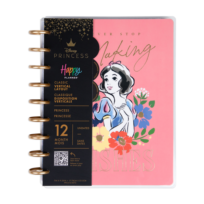 Undated Disney Snow White Wishes Happy Planner - Classic Vertical Layout - 12 Months