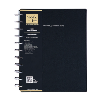 2025 Work + Life Onyx Planner - Big Hourly Layout - 12 Months