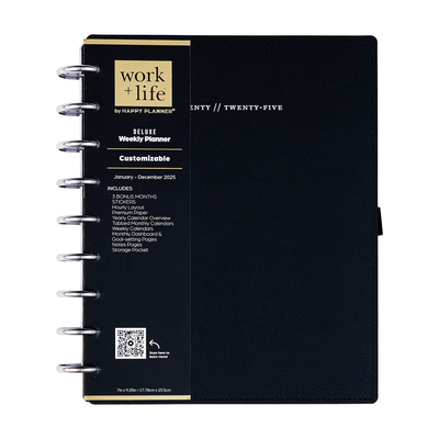 2025 Work + Life Onyx Planner - Classic Hourly Layout - 12 Months