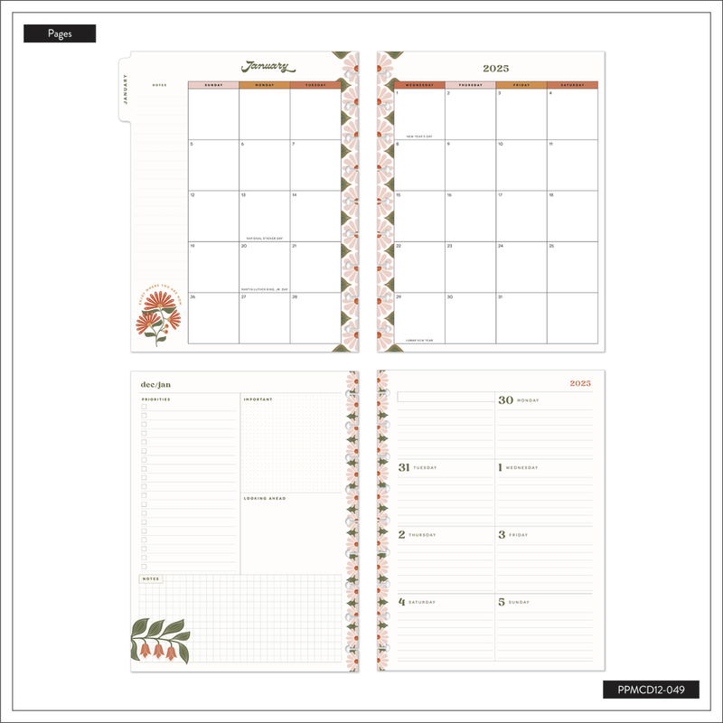 2025 DELUXE Desert Rose Planner - Classic Dashboard Layout - 12 Months