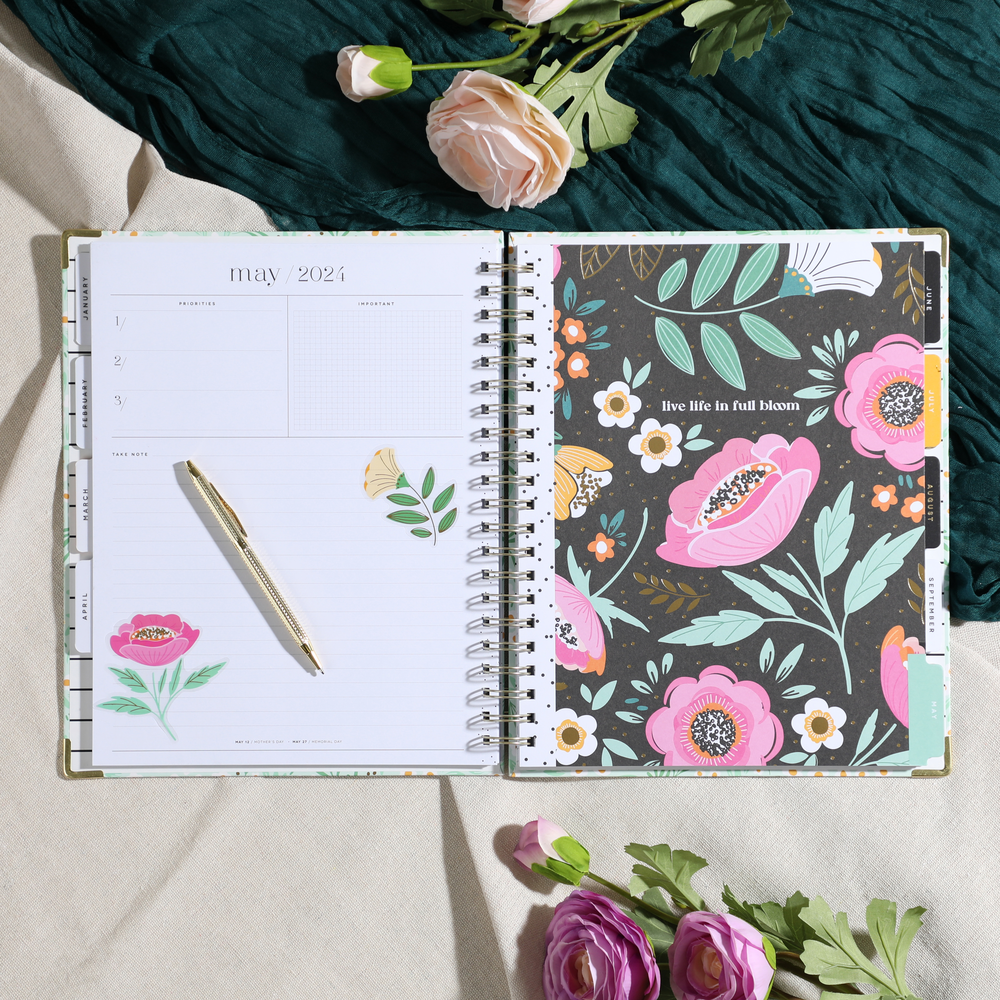 2024 Tiny Florals Twin Loop Happy Planner - Big Vertical Layout