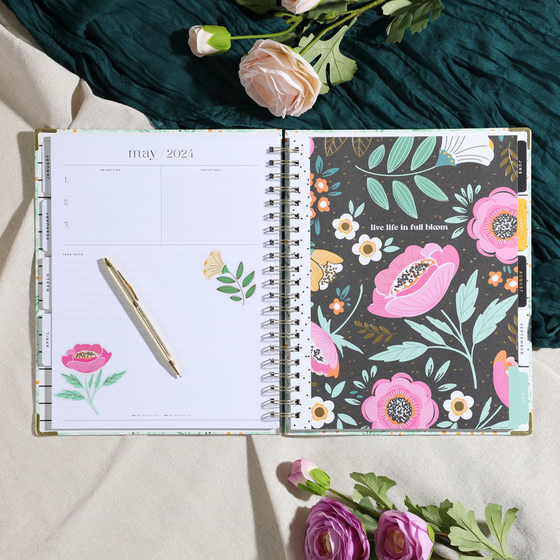 2024 Tiny Florals Twin Loop Happy Planner - Big Vertical Layout - 12 Months
