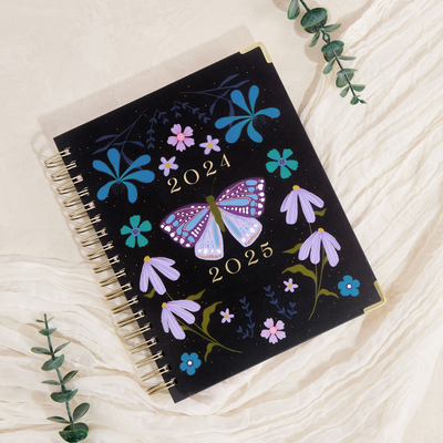 2024 Midnight Botanical Twin Loop Happy Planner - Classic Dashboard Layout - 18 Months